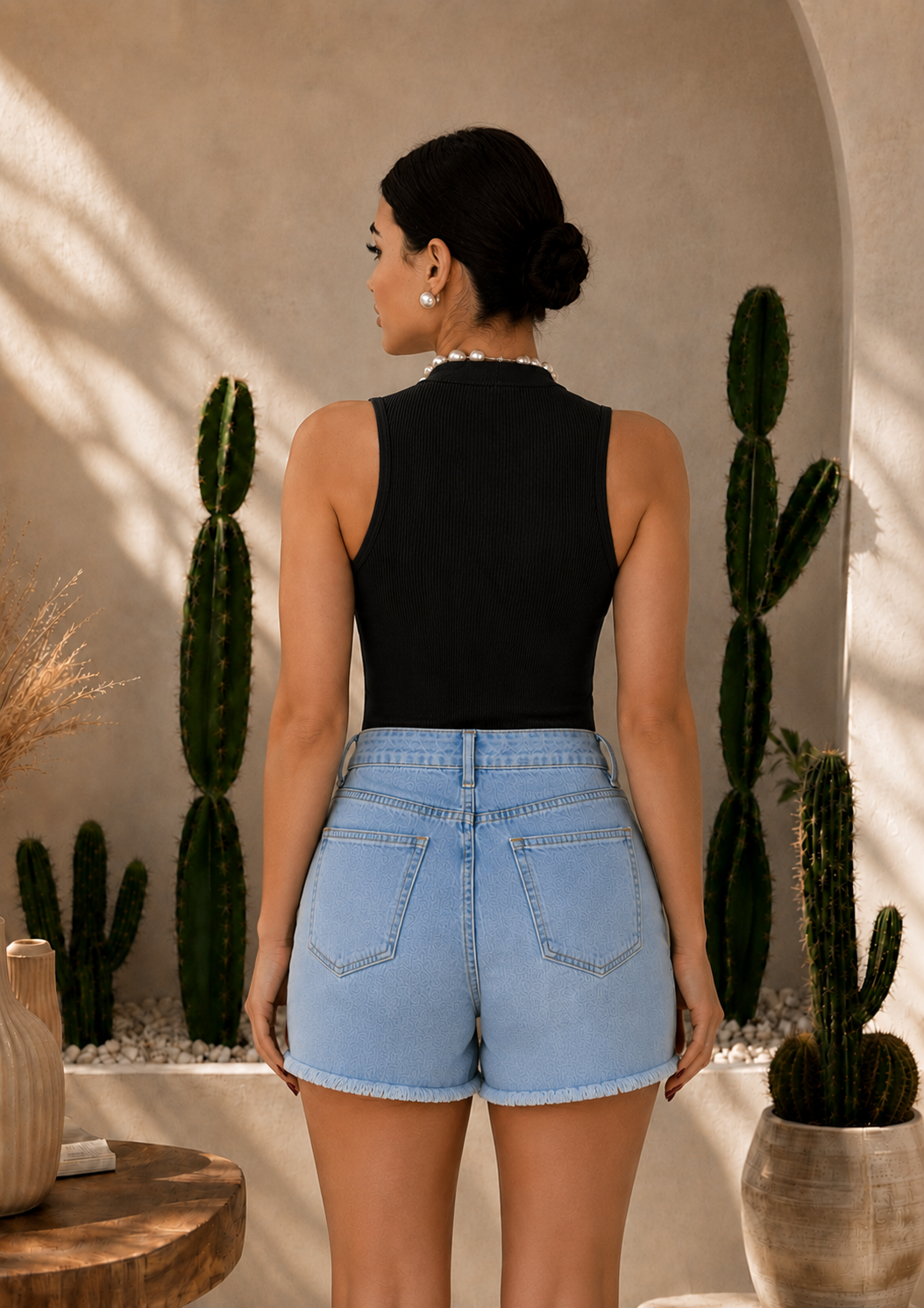 By Elinar Black Ribbed Sleeveless Tank