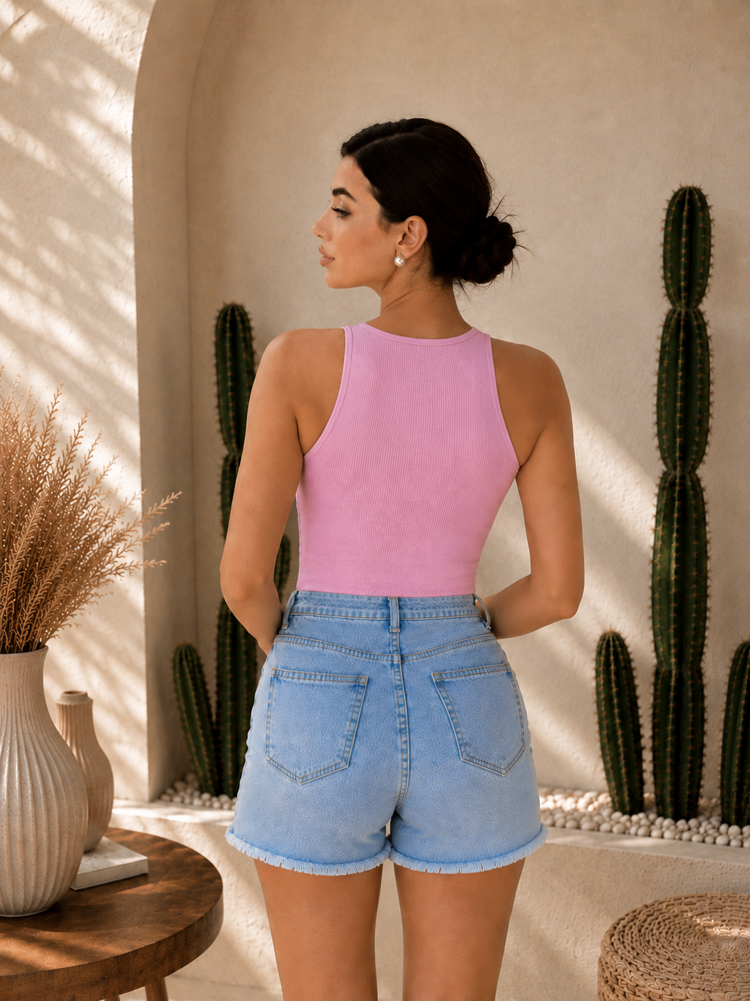 By Elinar Pink Ribbed Sleeveless Tank