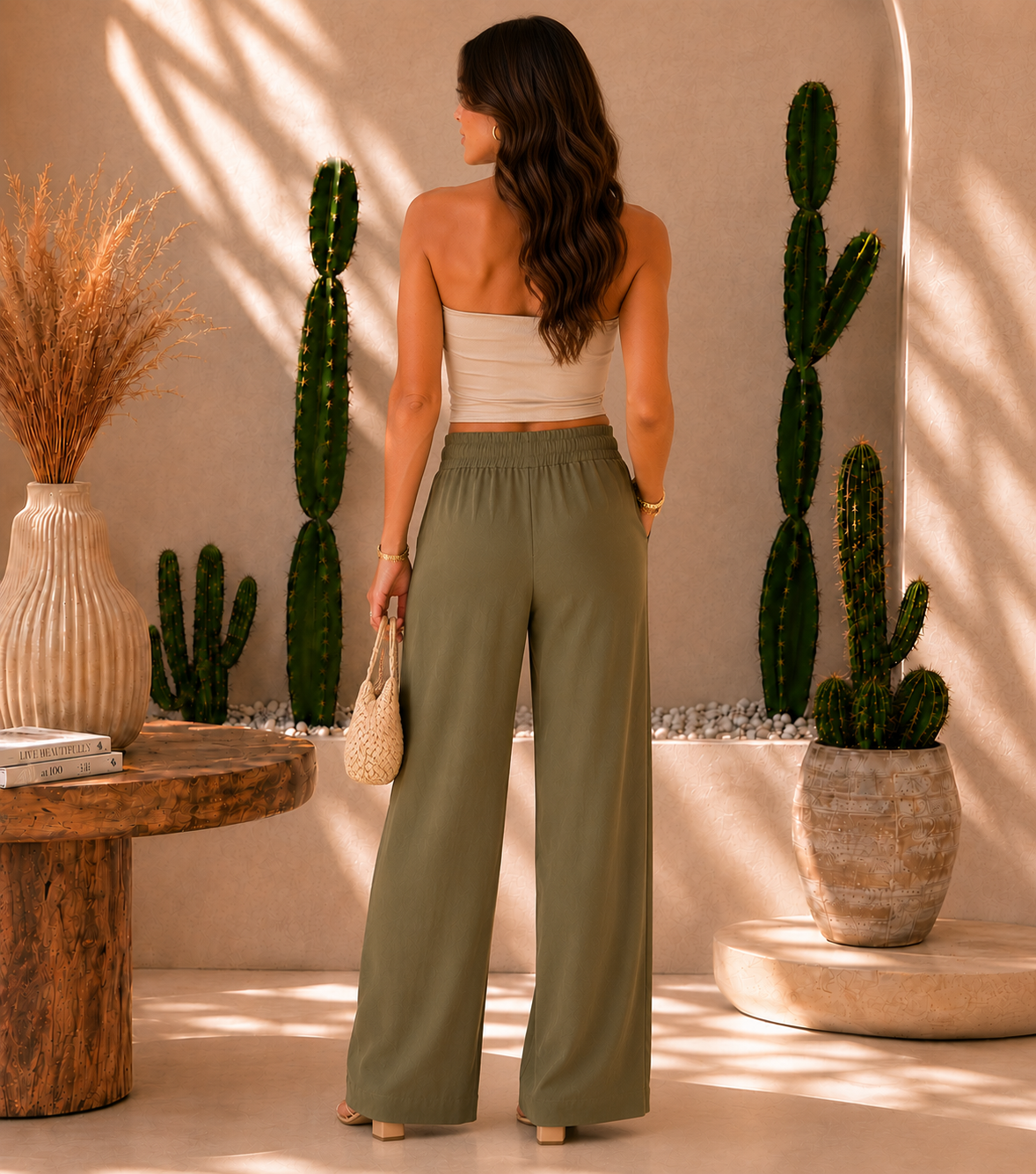 Olive Breeze Wide-Leg Trousers